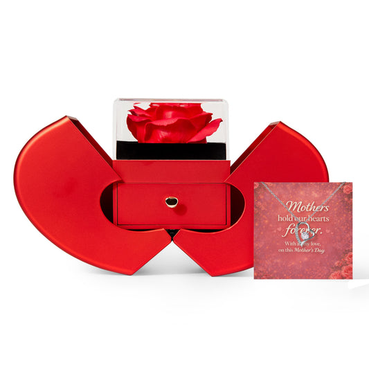 A Mother's Love Is Forever – Heart Necklace & Rose Gift Set