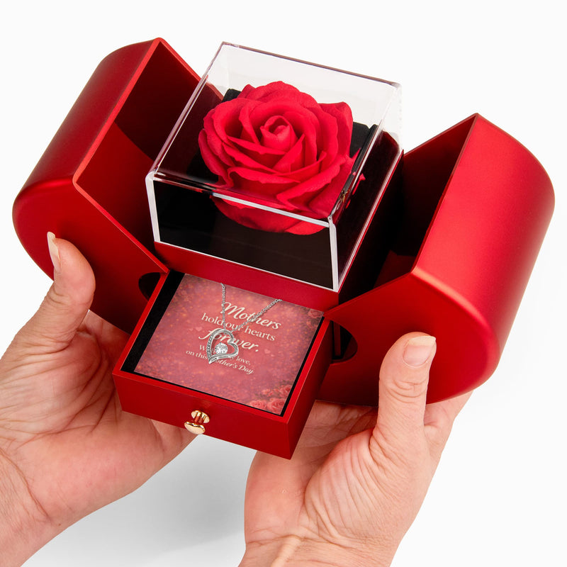 A Mother's Love Is Forever – Heart Necklace & Rose Gift Set